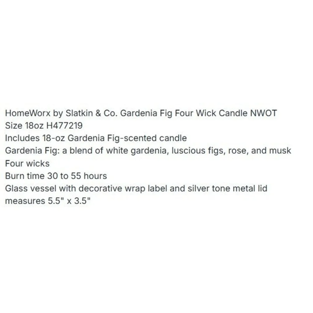 *New, Chipped* HomeWorx by Slatkin & Co Gardenia Fig 4‎ Wick Scented Candle 18oz